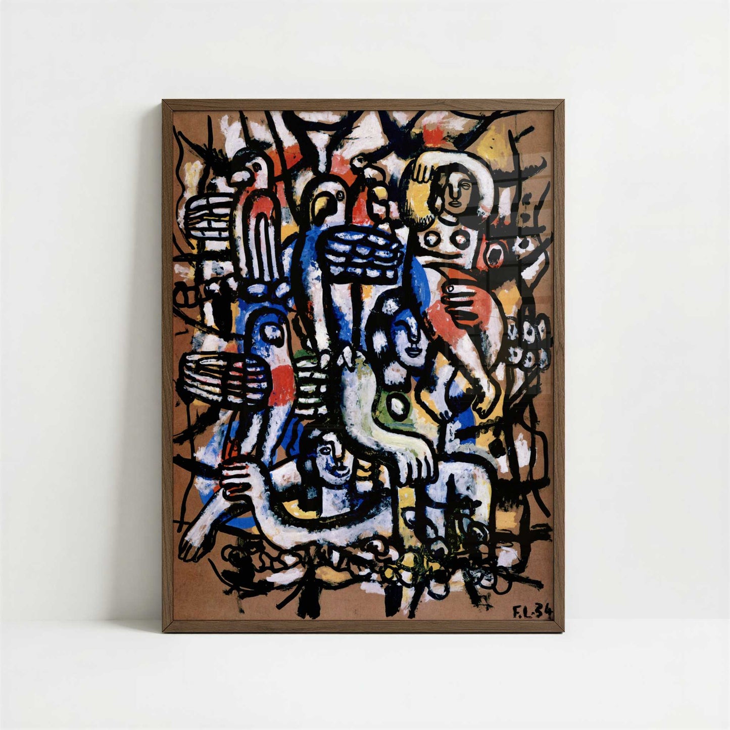 Parrot Divers (1934) by Fernand Léger – Art Print - Art print in dark wood frame