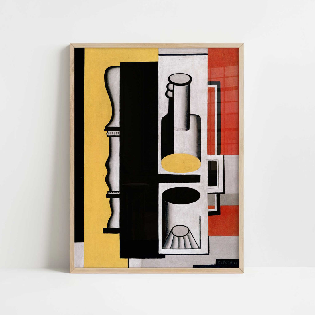 Still Life with Bottle (1927) by Fernand Léger – Art Print - Art print in oak frame