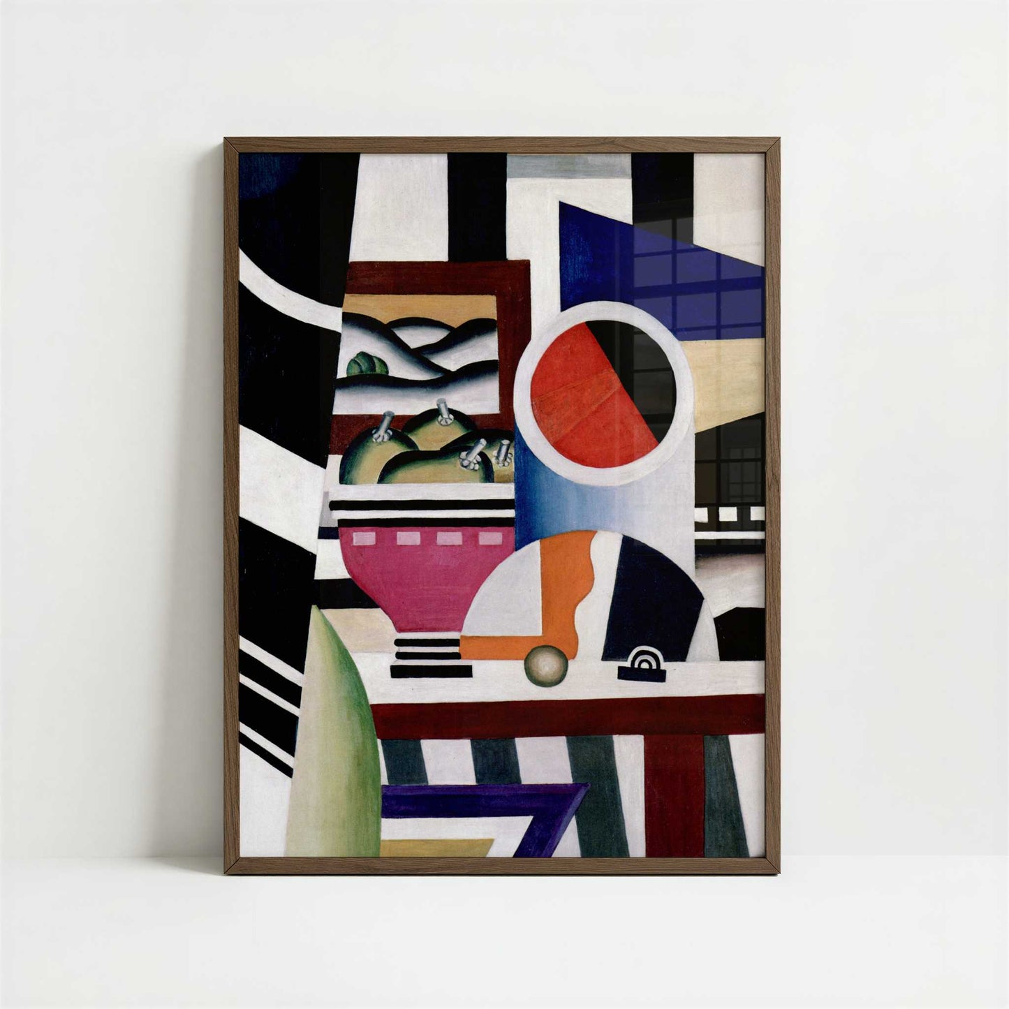Still Life with Fruit Bowl (1923) by Fernand Léger – Art Print - Art print in dark wood frame