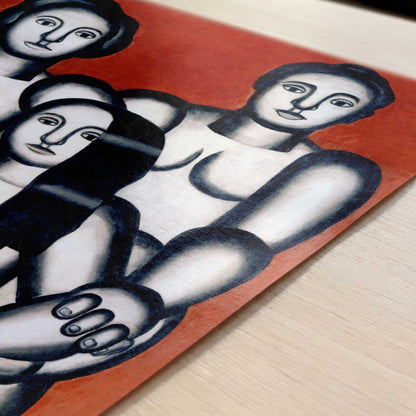 Three Women on a Red Background (1927) by Fernand Léger – Art Print - Close-up detail of the art print