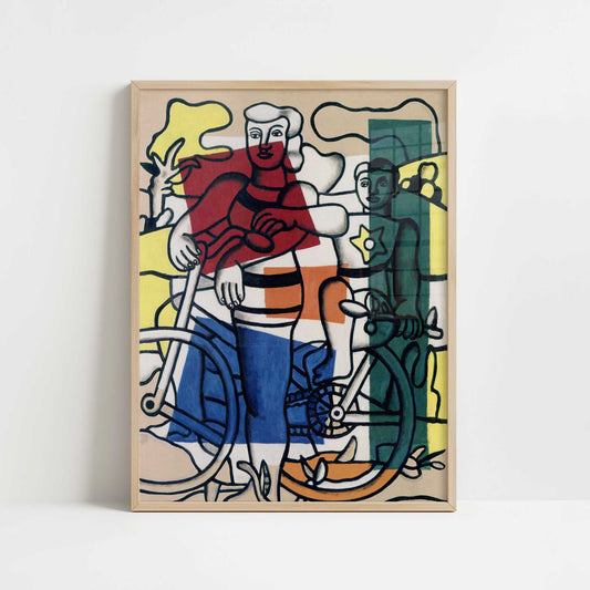 Two Cyclists, Mother and Child (1951) by Fernand Léger – Art Print - Art print in oak frame