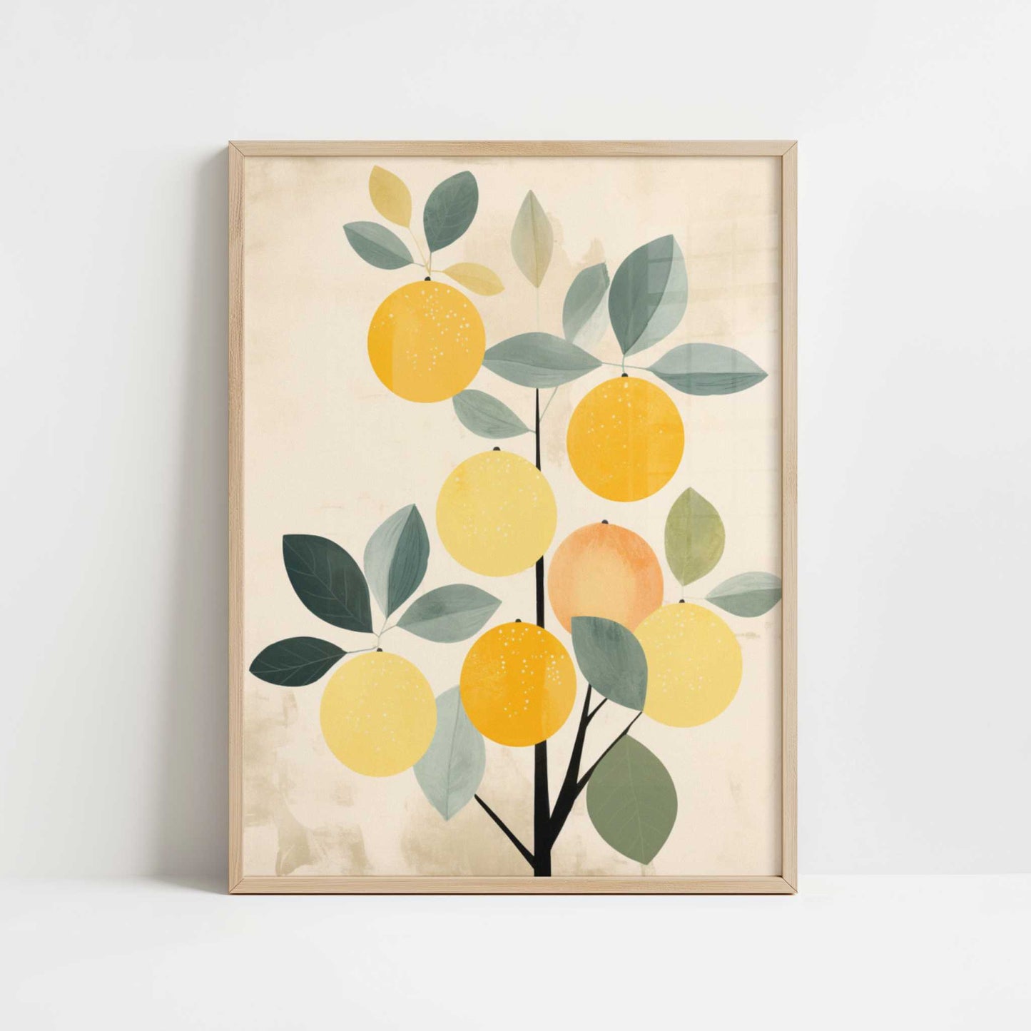 Lemon Tree in Bohemian Style - Art Print - Art print in oak frame