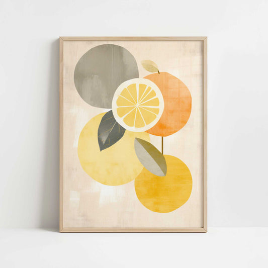 Lemons in Bohemian Style - Art Print - Art print in oak frame