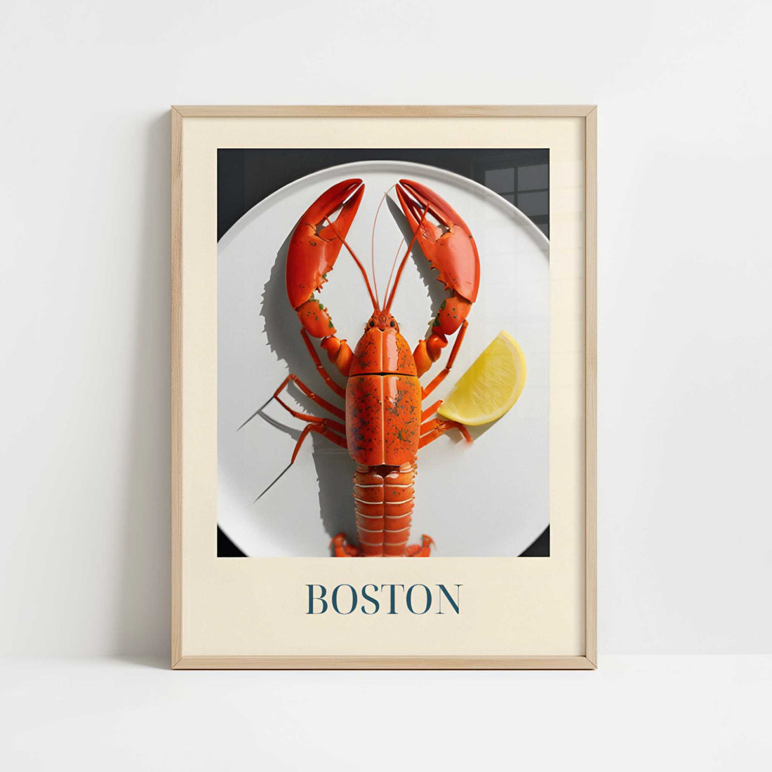 Lobster from Boston, United States - Art Print - Art print in oak frame