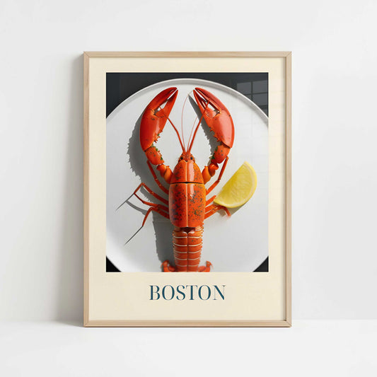 Lobster from Boston, United States - Art Print - Art print in oak frame