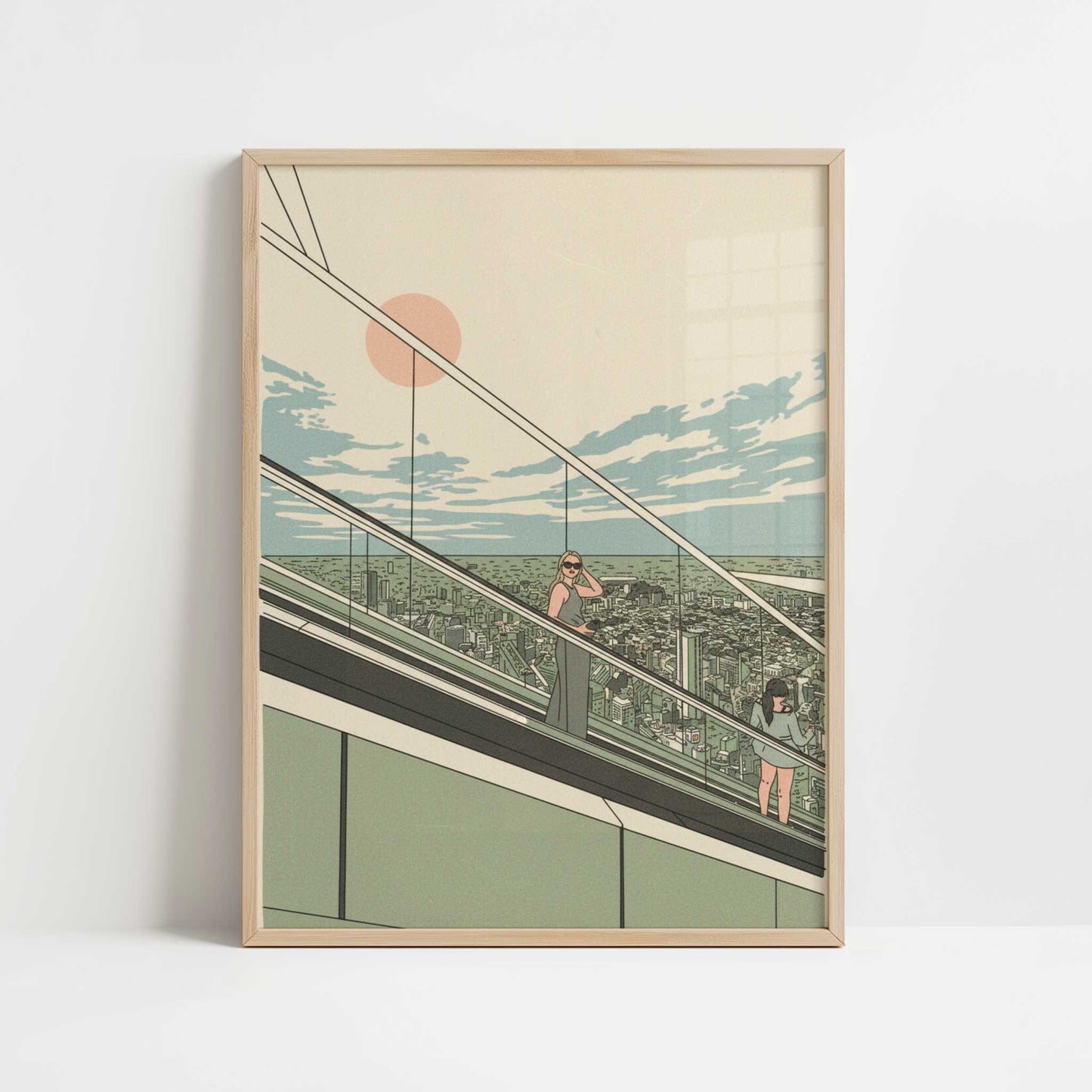 Looking Out from Shibuya Sky, Tokyo - Art Print - Art print in oak frame