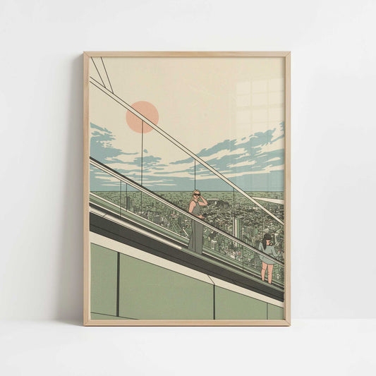 Looking Out from Shibuya Sky, Tokyo - Art Print - Art print in oak frame
