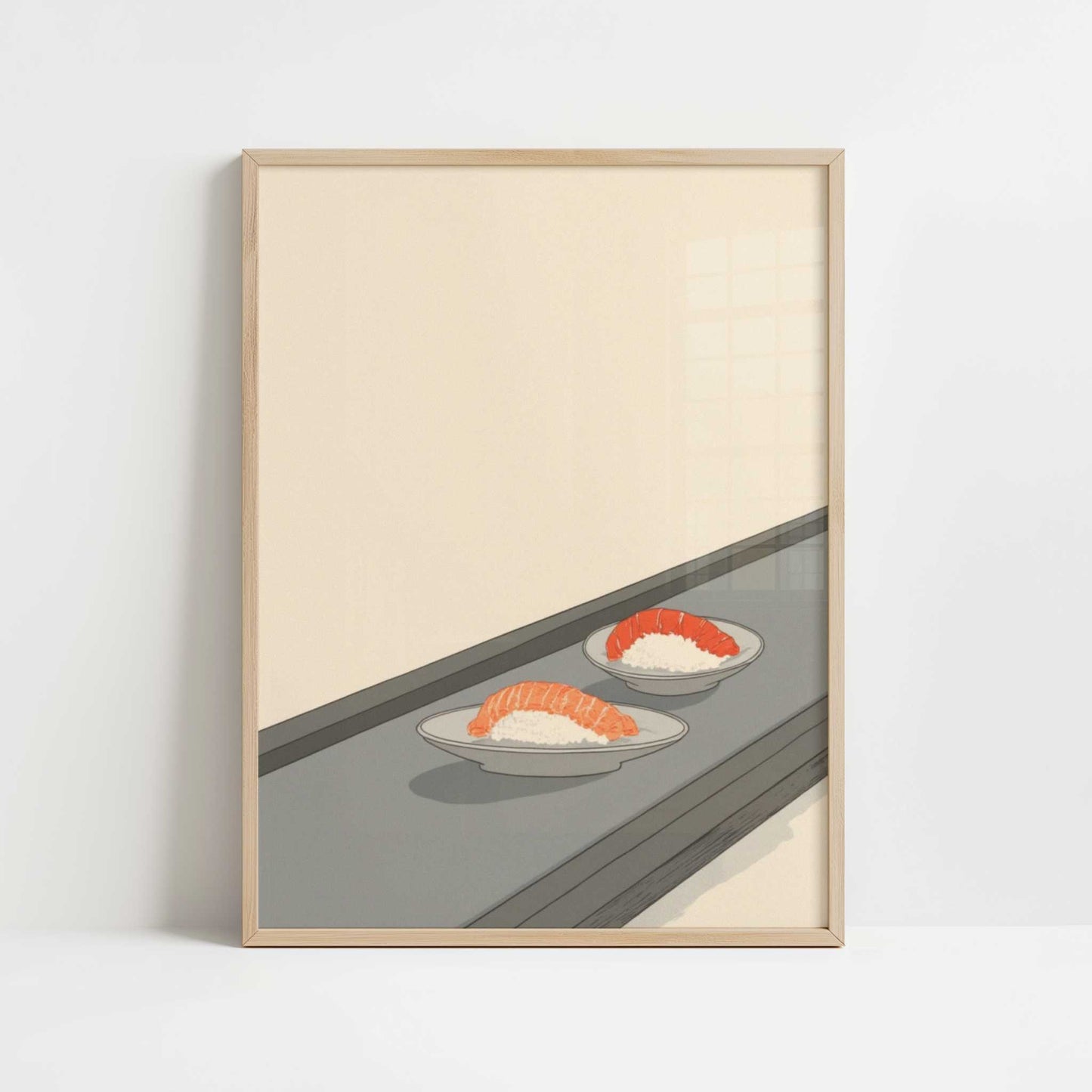 Lunch Moving Past on a Belt - Art Print - Art print in oak frame