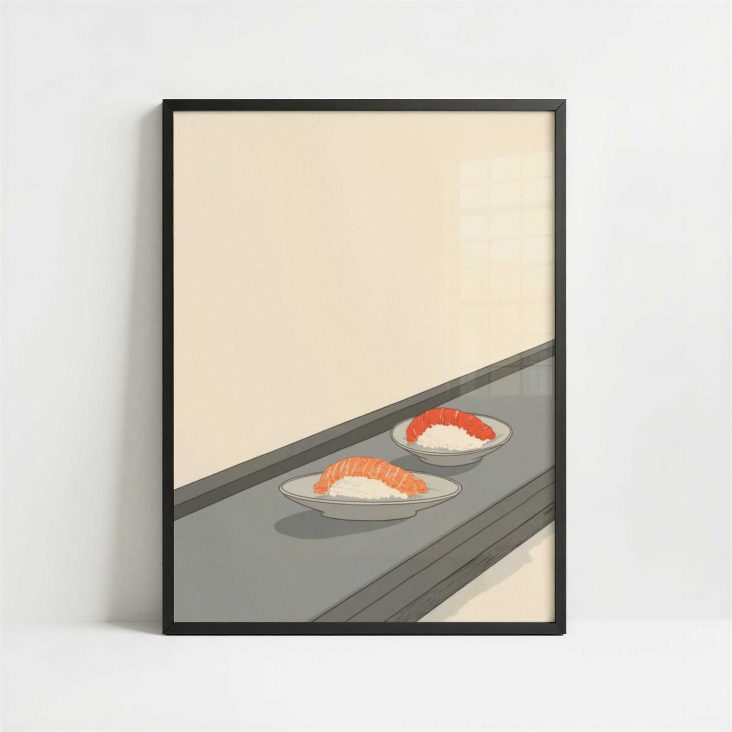 Lunch Moving Past on a Belt - Art Print - Art print in black frame