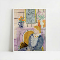 Blue Dress in an Ochre Armchair (1937) by Henri Matisse – Art Print - Art print in white frame