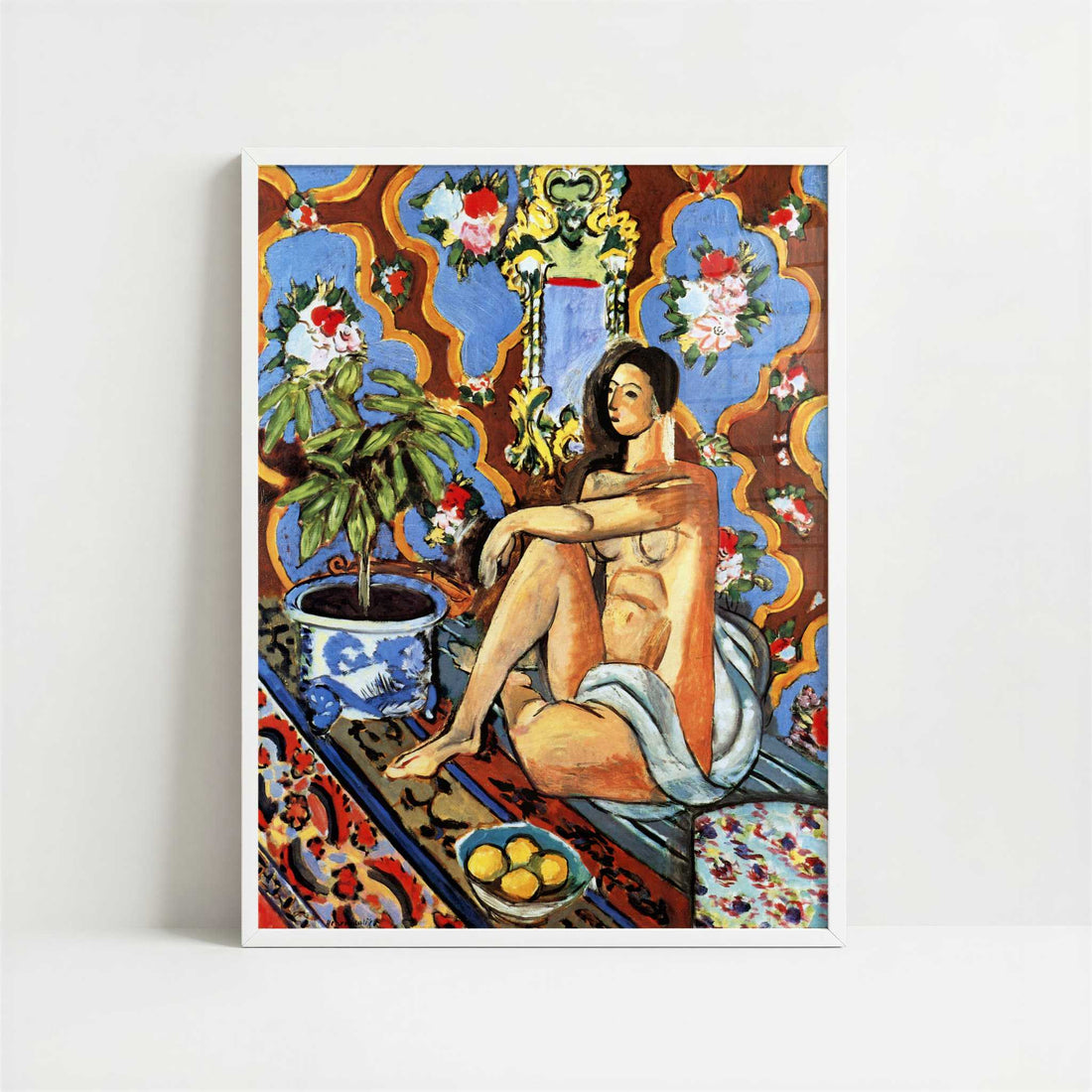 Decorative Figure on an Ornamental Background (1925) by Henri Matisse – Art Print - Art print in white frame