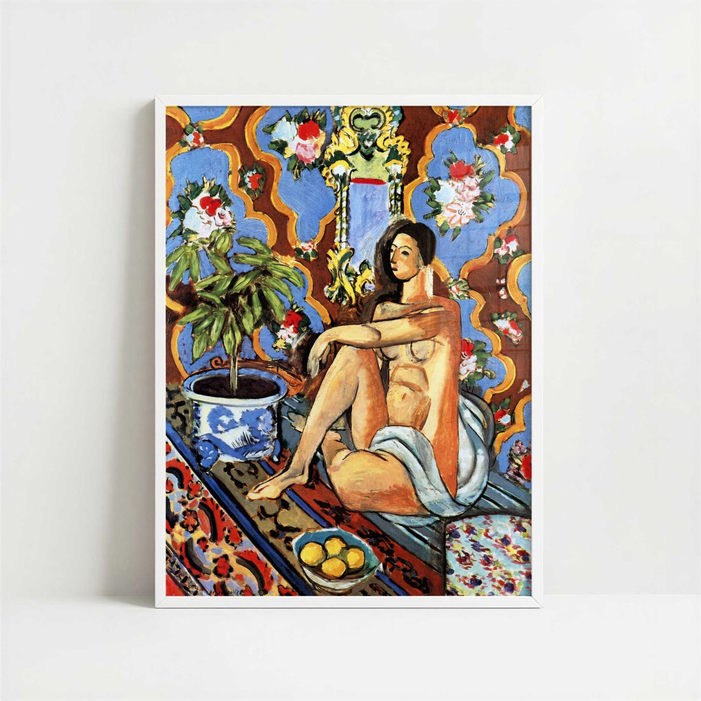 Decorative Figure on an Ornamental Background (1925) by Henri Matisse – Art Print - Art print in white frame
