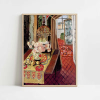 Interior, Flowers & Parakeets (1924) by Henri Matisse – Art Print - Art print in oak frame
