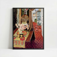 Interior, Flowers & Parakeets (1924) by Henri Matisse – Art Print - Art print in black frame