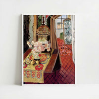 Interior, Flowers & Parakeets (1924) by Henri Matisse – Art Print - Art print in white frame