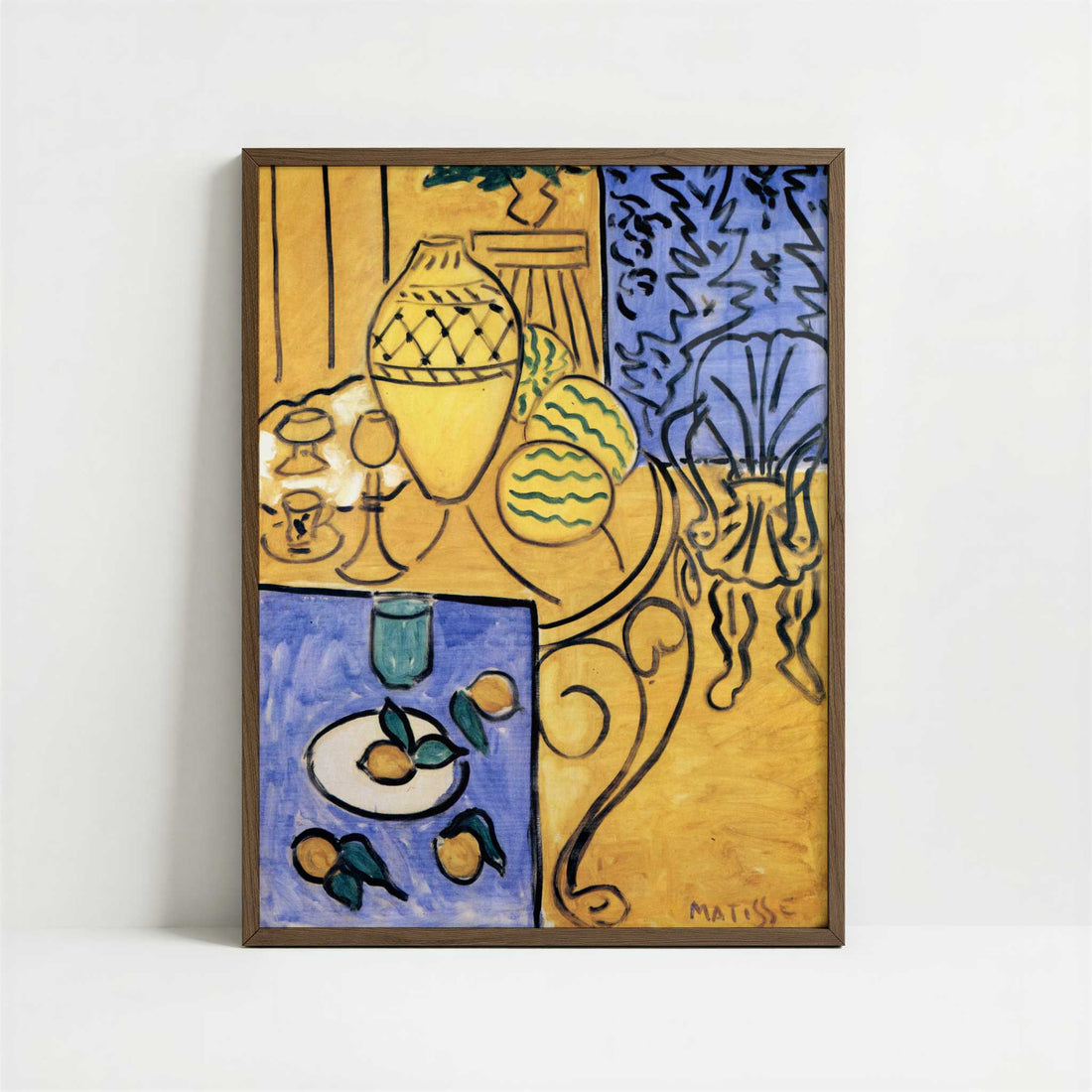 Interior, Yellow & Blue (1946) by Henri Matisse – Art Print - Art print in dark wood frame