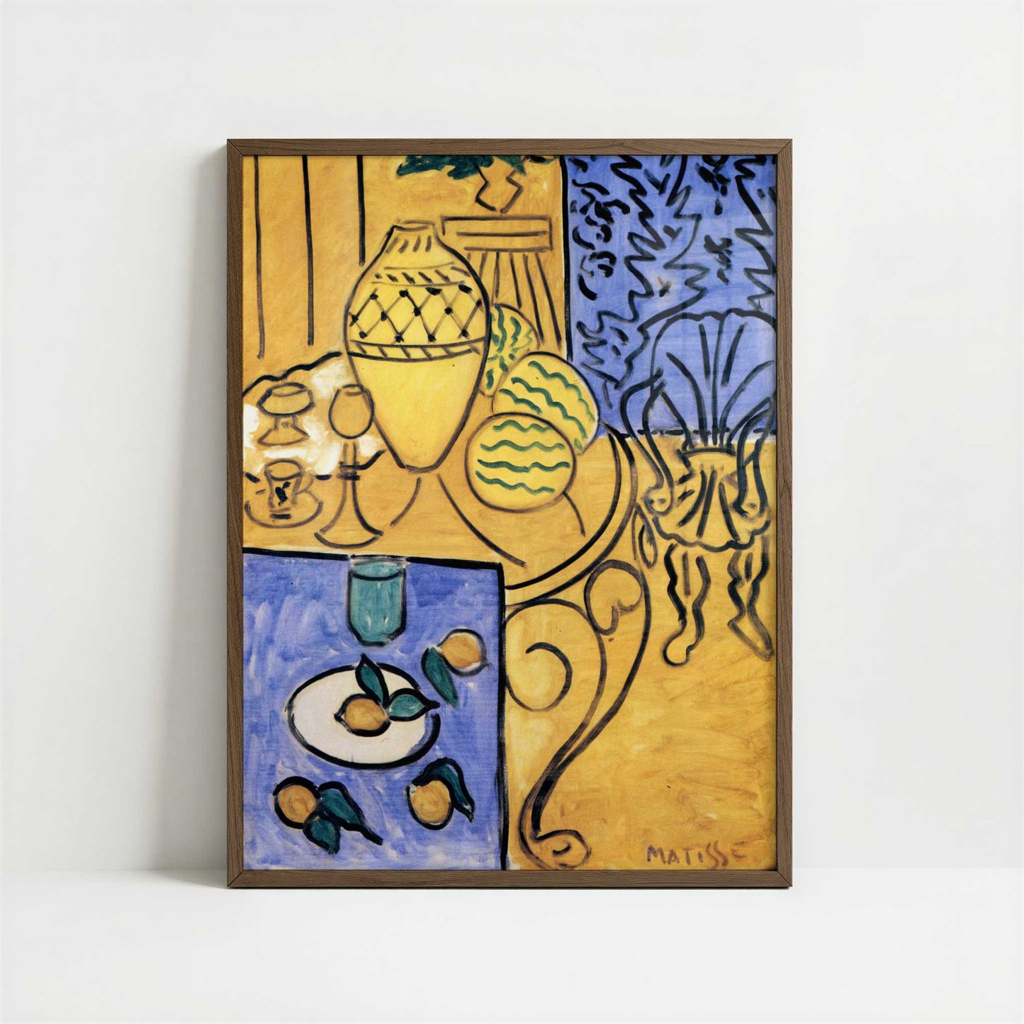 Interior, Yellow & Blue (1946) by Henri Matisse – Art Print - Art print in dark wood frame