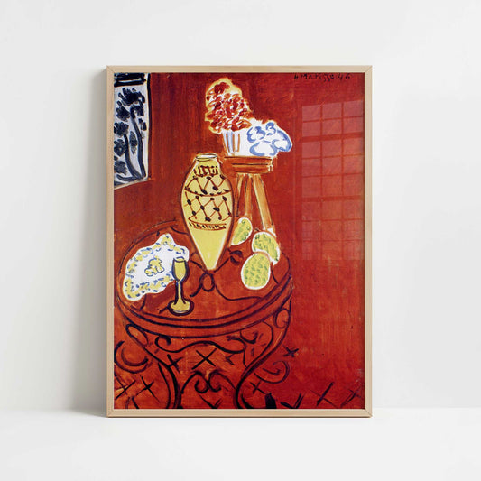 Interior in Venetian Red (1946) by Henri Matisse – Art Print - Art print in oak frame