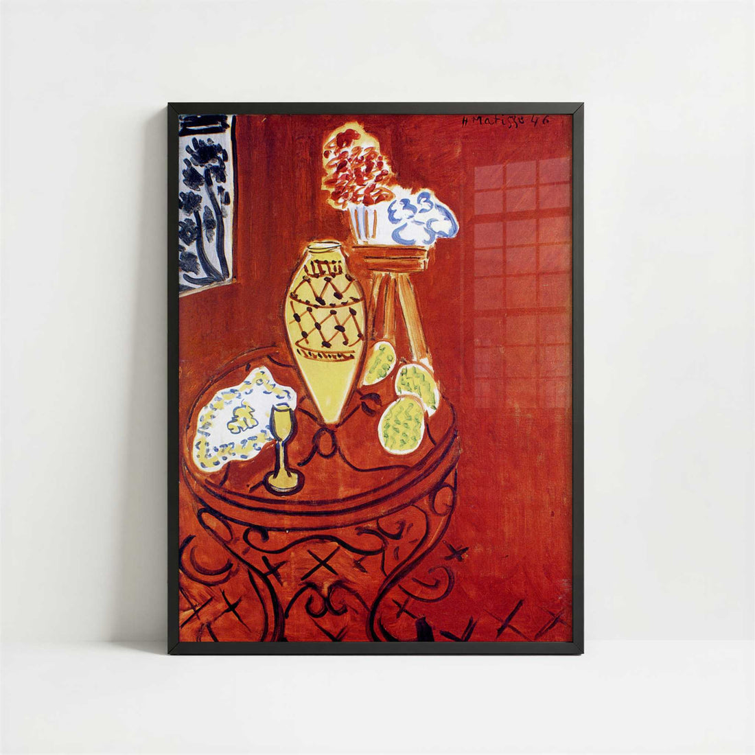 Interior in Venetian Red (1946) by Henri Matisse – Art Print - Art print in black frame