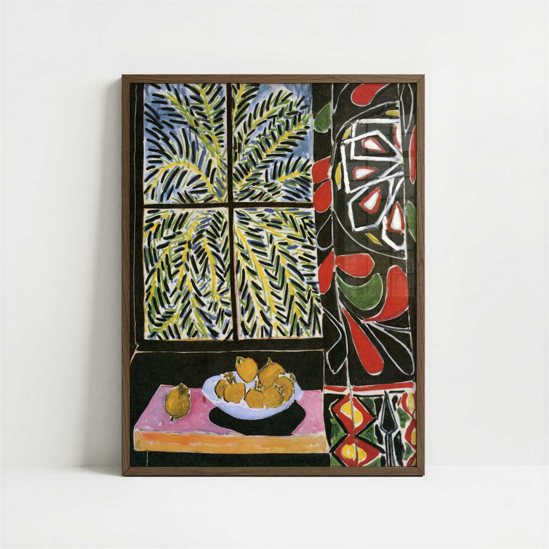 Interior with Egyptian Curtain (1948) by Henri Matisse – Art Print - Art print in dark wood frame