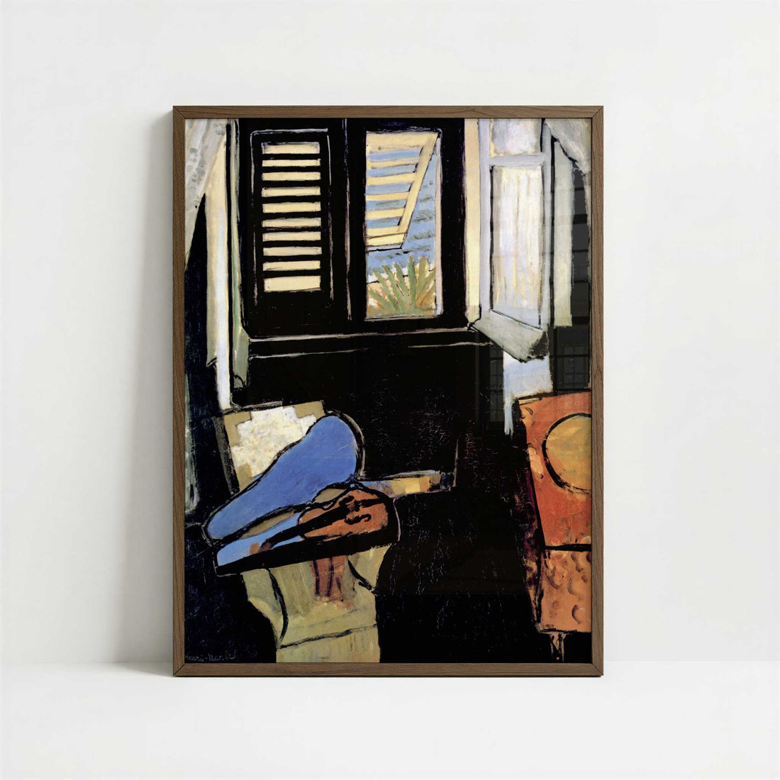 Interior with Violin (1917-18) by Henri Matisse – Art Print - Art print in dark wood frame