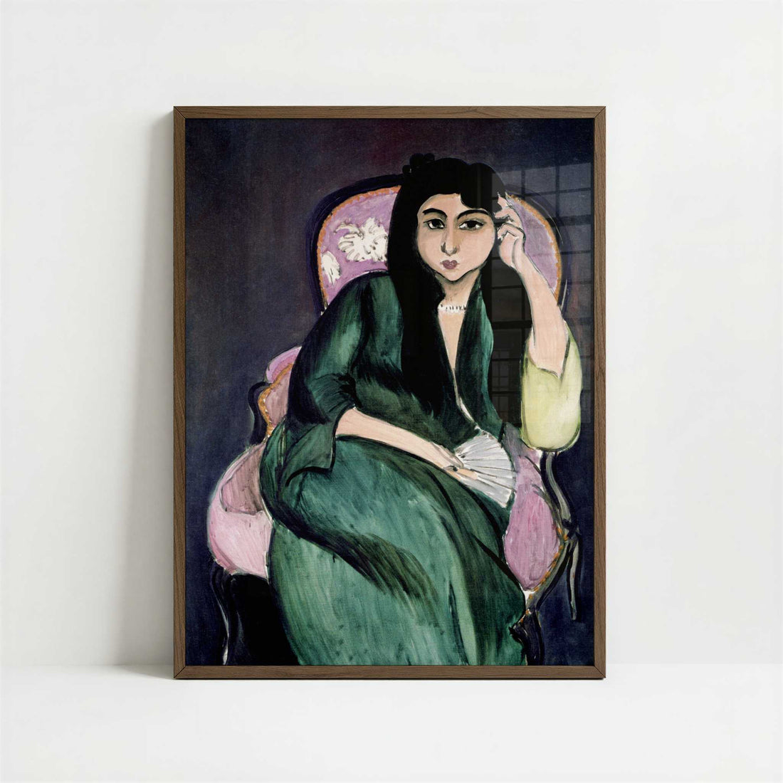 Laurette in Green, in Pink Armchair (1917) by Henri Matisse – Art Print - Art print in dark wood frame