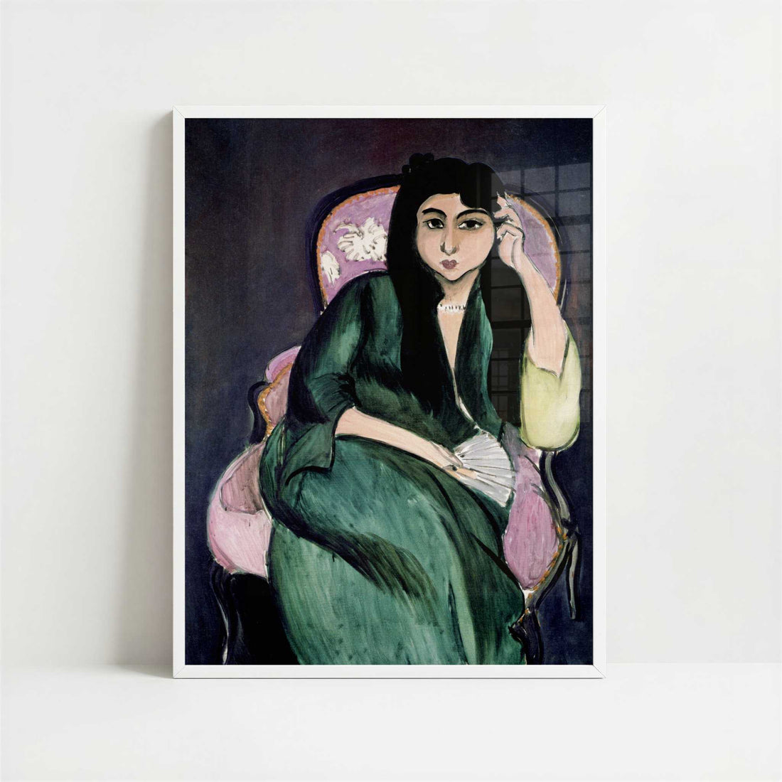 Laurette in Green, in Pink Armchair (1917) by Henri Matisse – Art Print - Art print in white frame