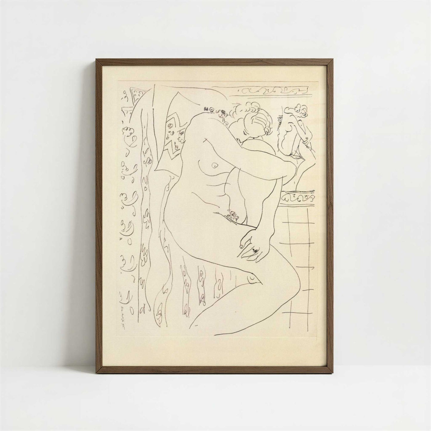 Nude Sketch (1935) by Henri Matisse – Art Print - Art print in dark wood frame