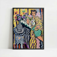 Odalisque with Yellow Persian Robe & Anemones (1937) by Henri Matisse – Art Print - Art print in black frame
