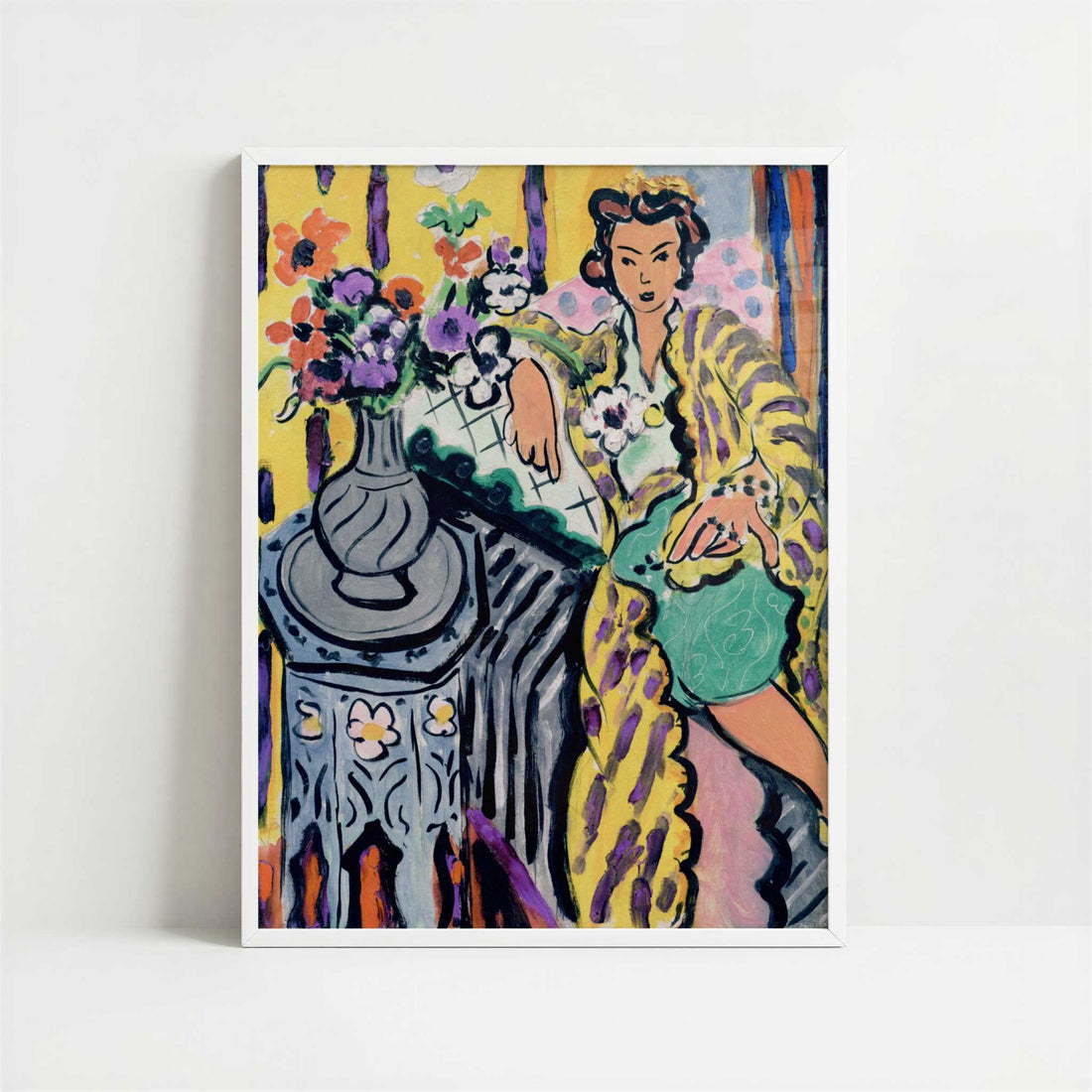 Odalisque with Yellow Persian Robe & Anemones (1937) by Henri Matisse – Art Print - Art print in white frame