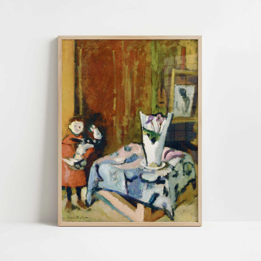 Pierre Matisse with Bidouille (1904) by Henri Matisse – Art Print - Art print in oak frame