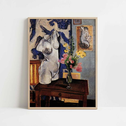 Plaster Torso & Bouquet of Flowers (1919) by Henri Matisse – Art Print - Art print in oak frame