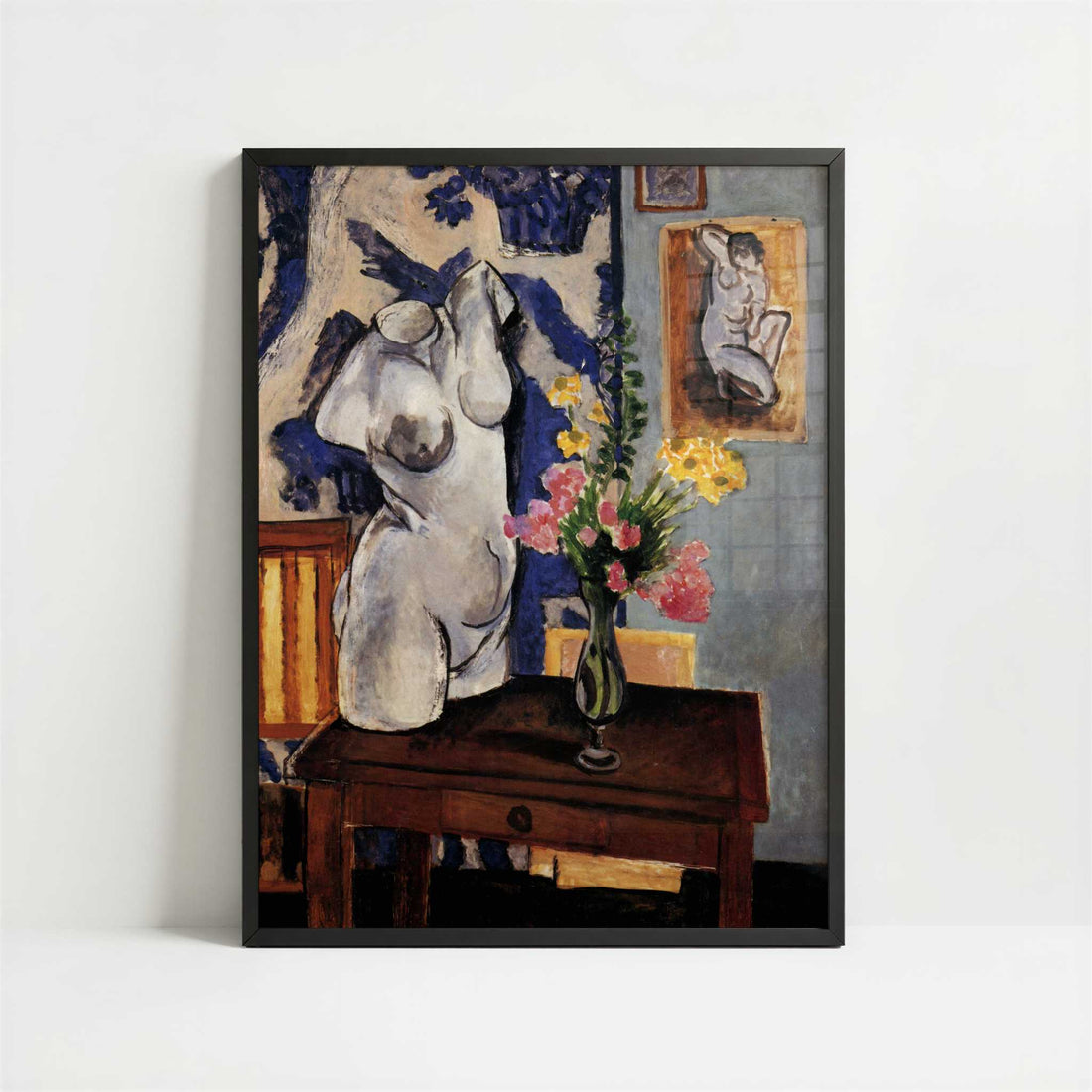 Plaster Torso & Bouquet of Flowers (1919) by Henri Matisse – Art Print - Art print in black frame