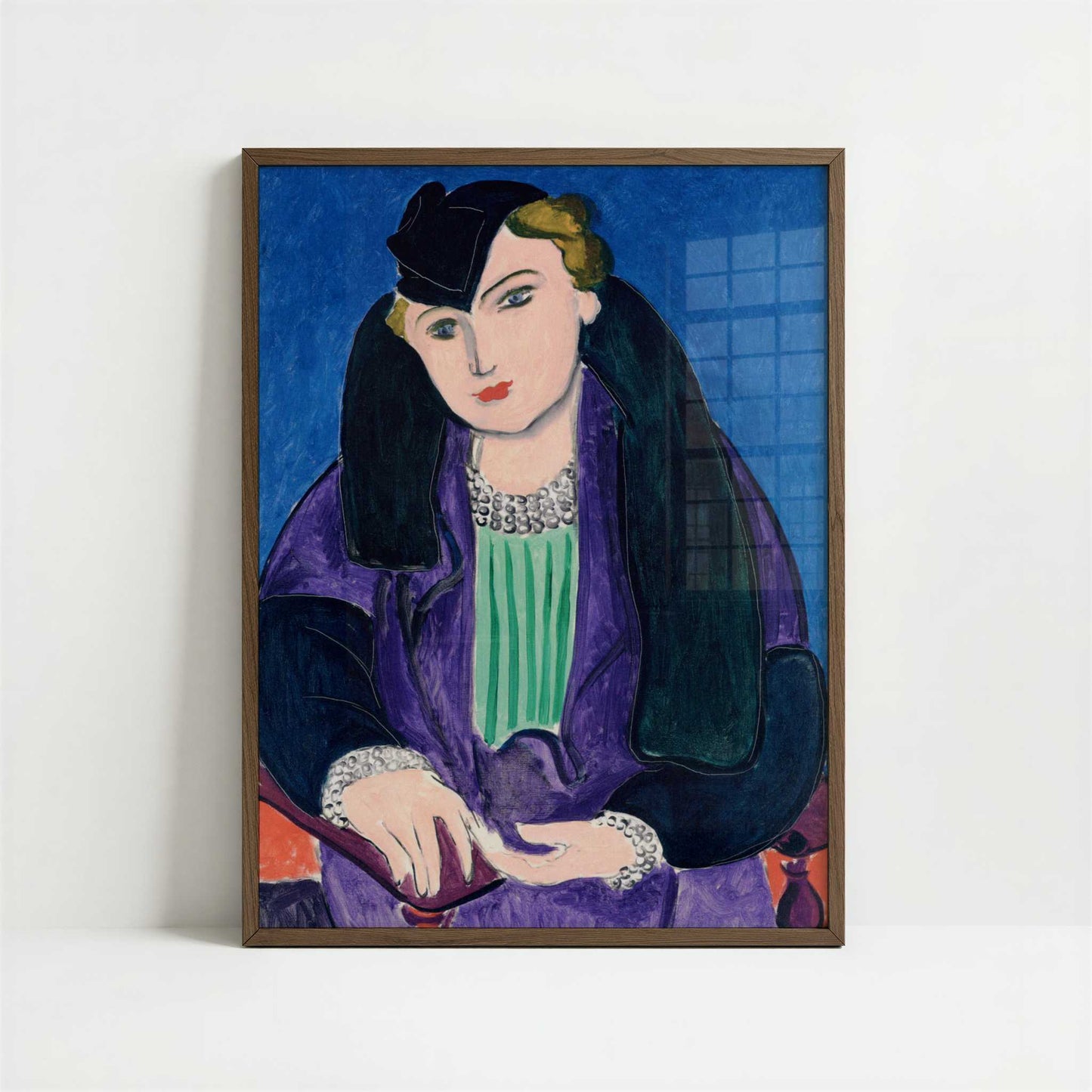 Portrait in a Blue Coat (1935) by Henri Matisse – Art Print - Art print in dark wood frame