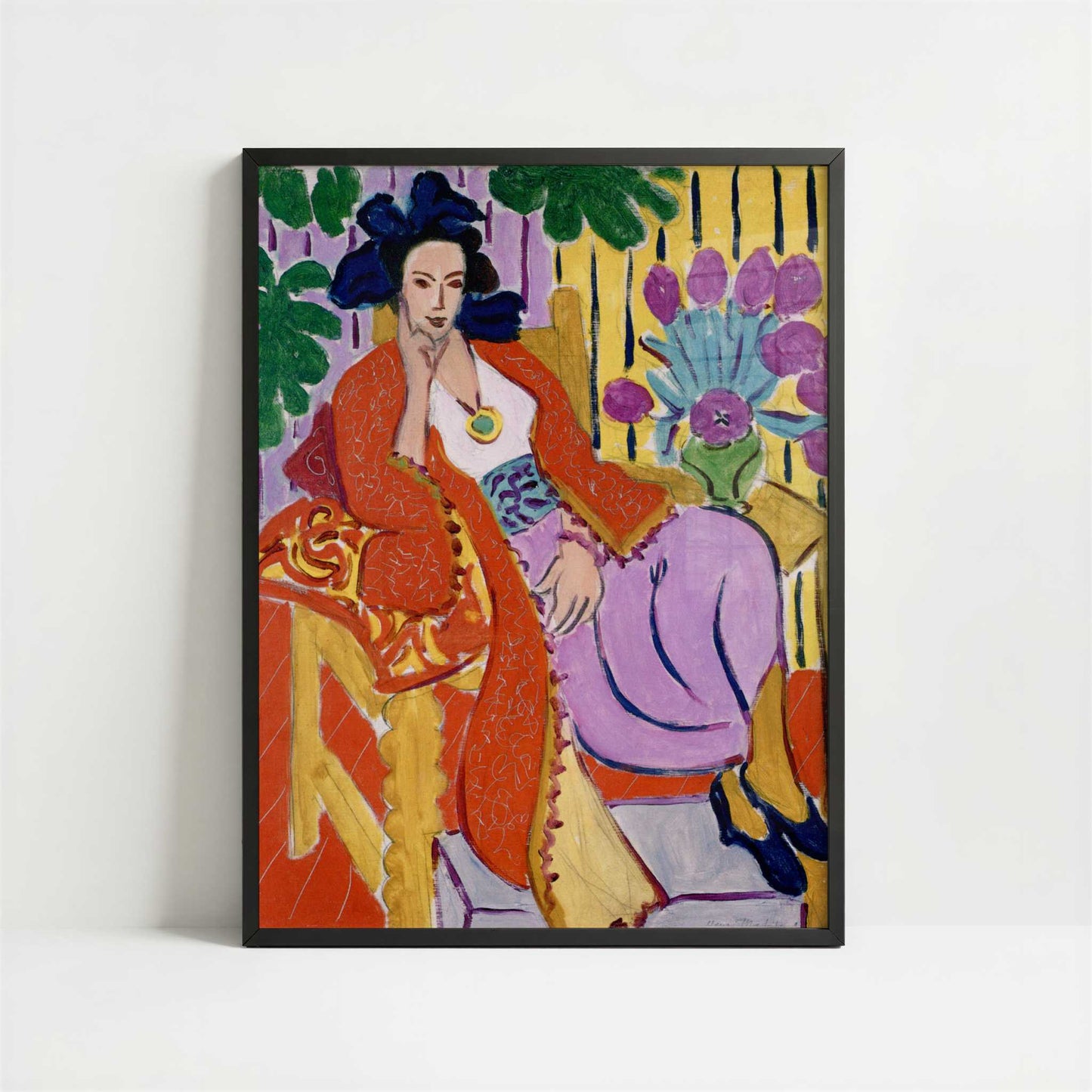 Red Robe & Violet Tulips (1937) by Henri Matisse – Art Print - Art print in black frame