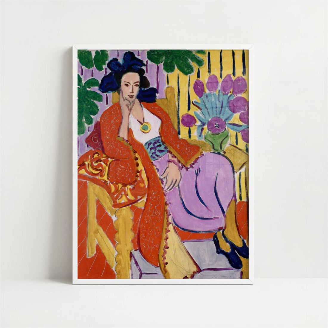 Red Robe & Violet Tulips (1937) by Henri Matisse – Art Print - Art print in white frame
