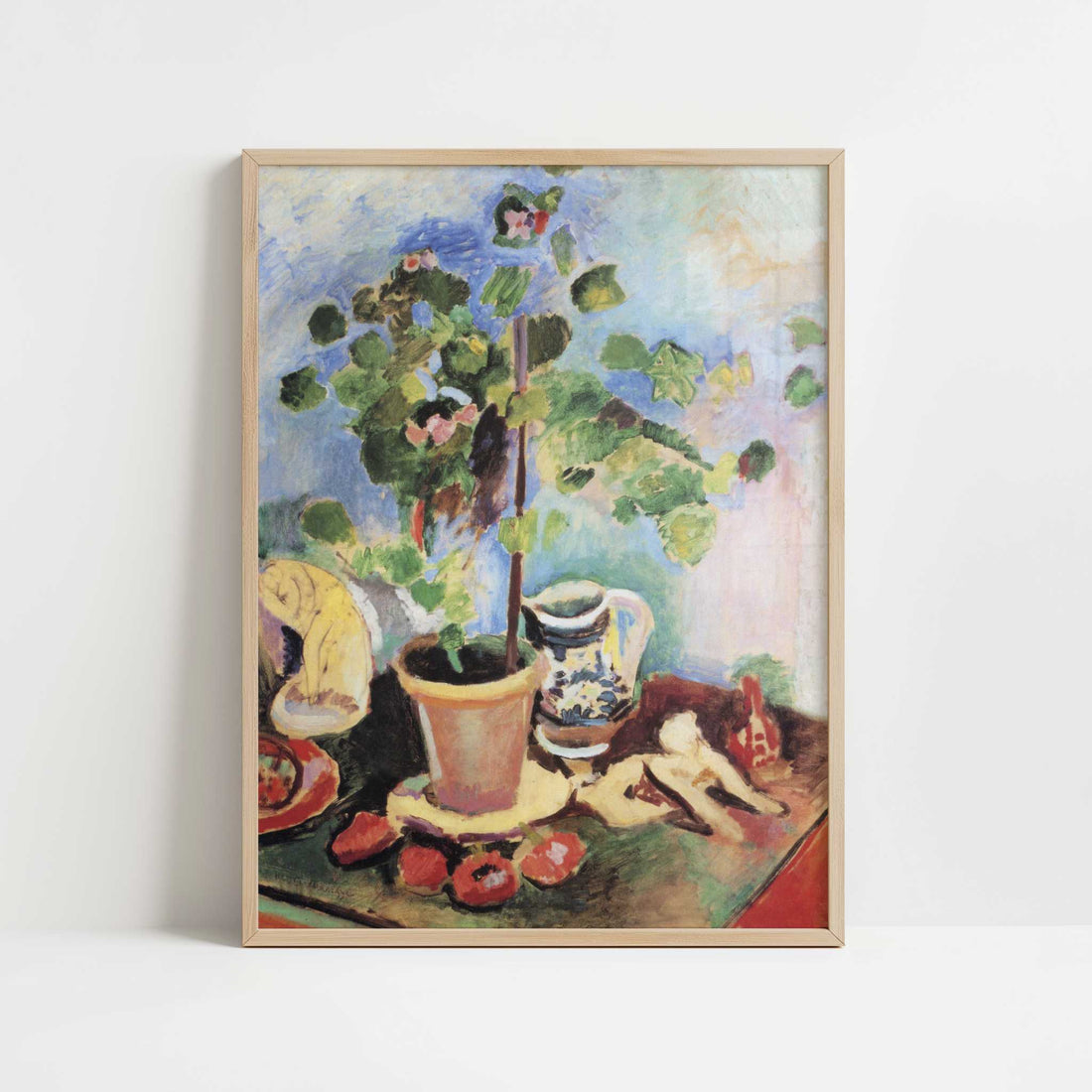 Still Life with Geranium & Fruit (1907) by Henri Matisse – Art Print - Art print in oak frame