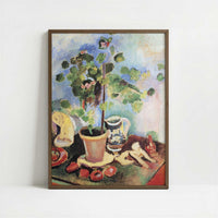 Still Life with Geranium & Fruit (1907) by Henri Matisse – Art Print - Art print in dark wood frame