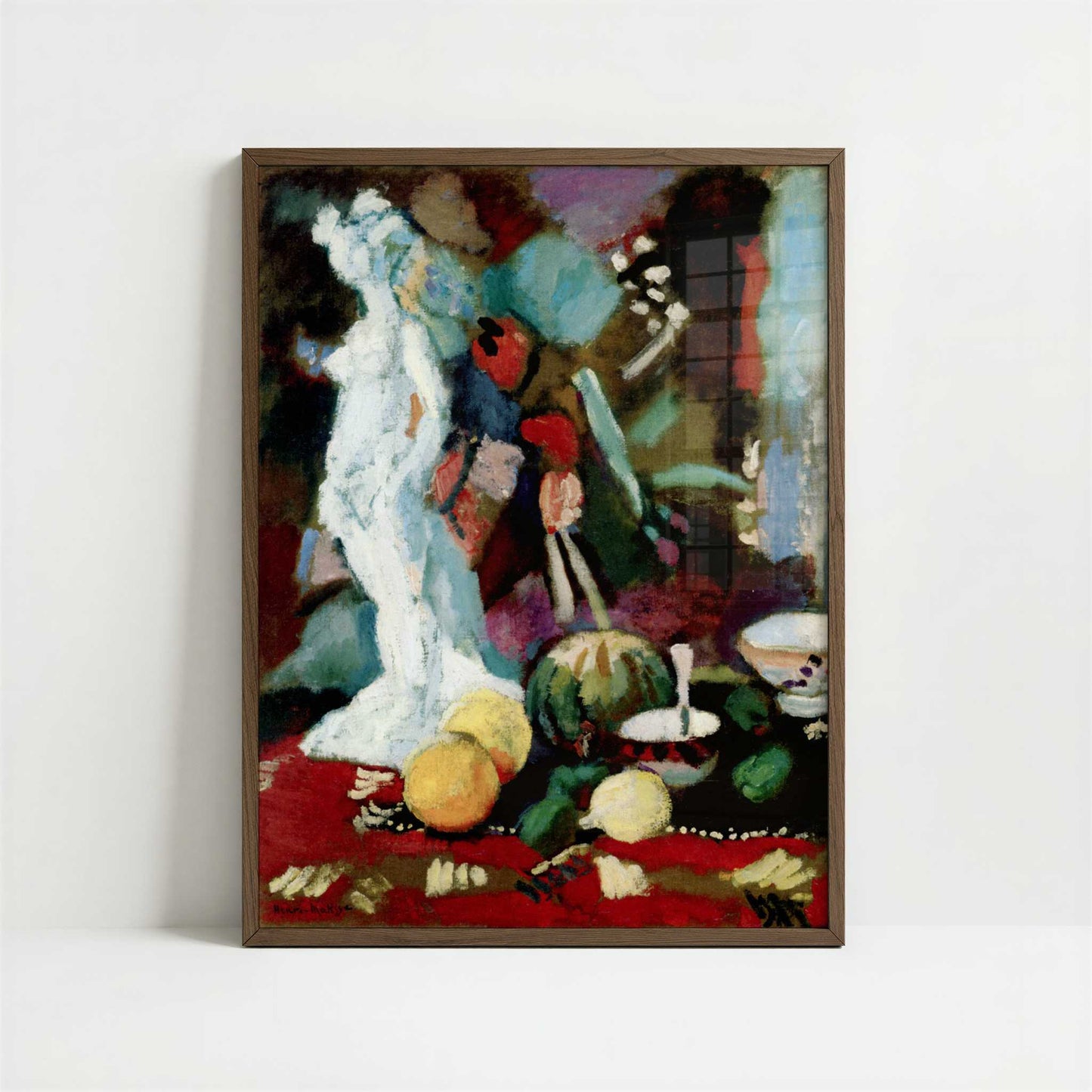 Still Life with a Plaster Figure (1906) by Henri Matisse – Art Print - Art print in dark wood frame