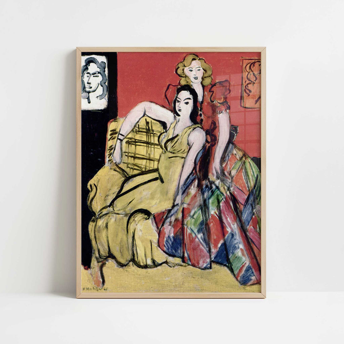 Two Young Girls in Yellow Dress and Tartan Dress (1941) by Henri Matisse – Art Print - Art print in oak frame