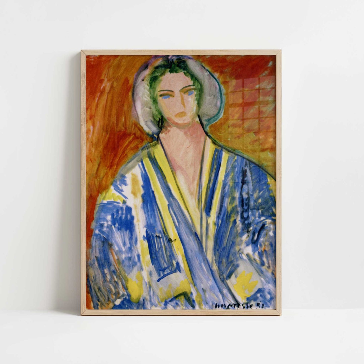 Woman in a Blue Grandoura (1951) by Henri Matisse – Art Print - Art print in oak frame