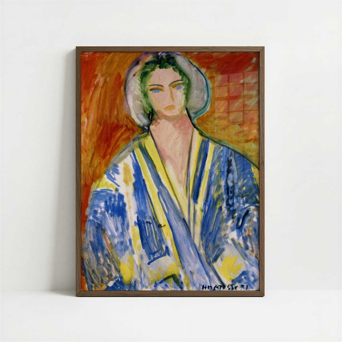 Woman in a Blue Grandoura (1951) by Henri Matisse – Art Print - Art print in dark wood frame