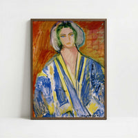 Woman in a Blue Grandoura (1951) by Henri Matisse – Art Print - Art print in dark wood frame