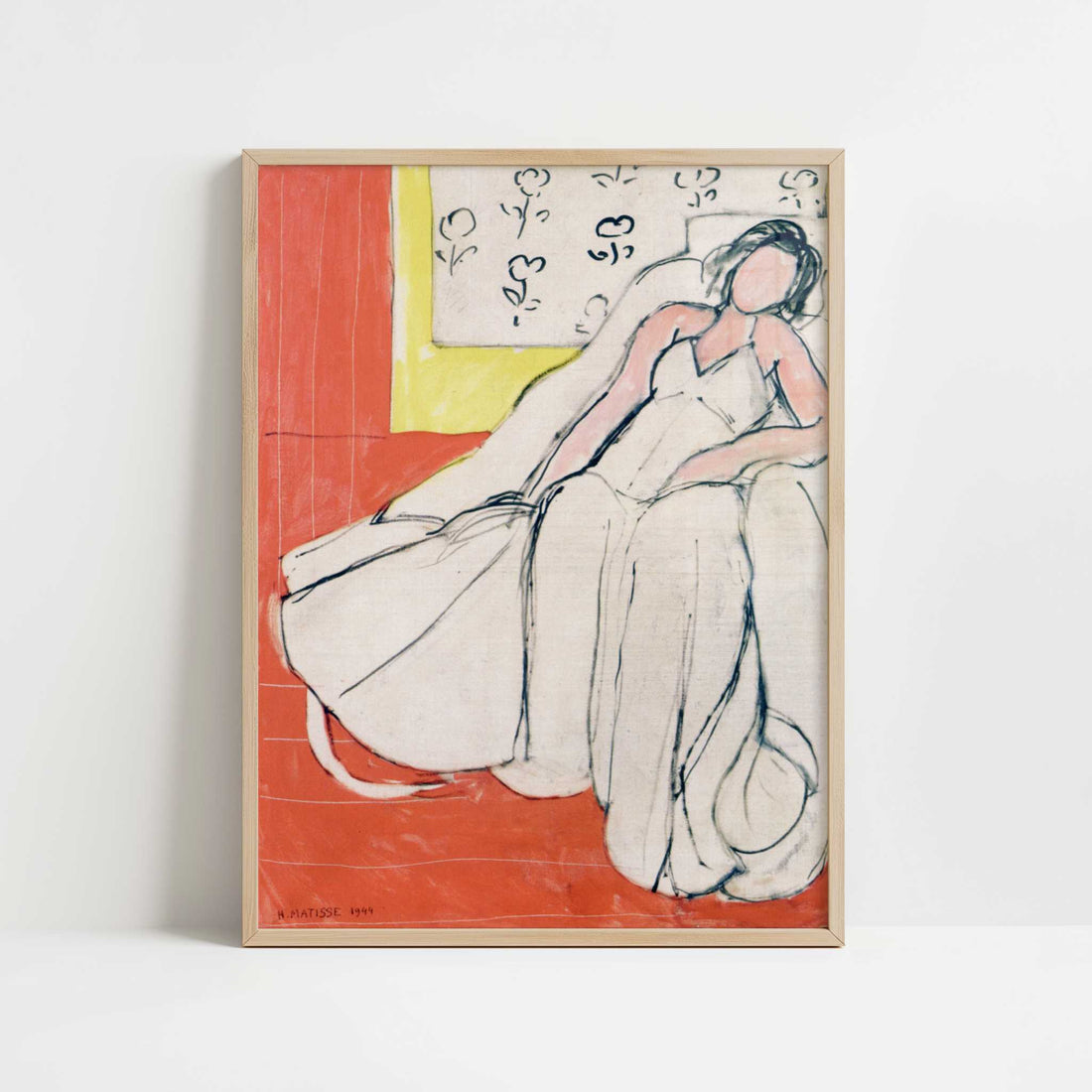 Woman in a White Coat (1944) by Henri Matisse – Art Print - Art print in oak frame