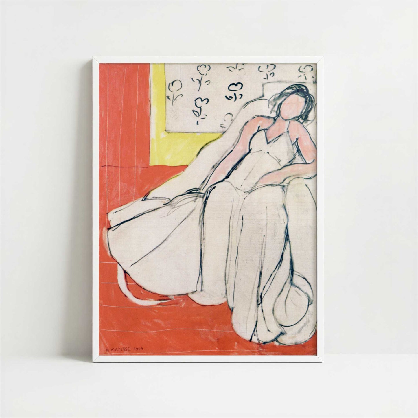 Woman in a White Coat (1944) by Henri Matisse – Art Print - Art print in white frame