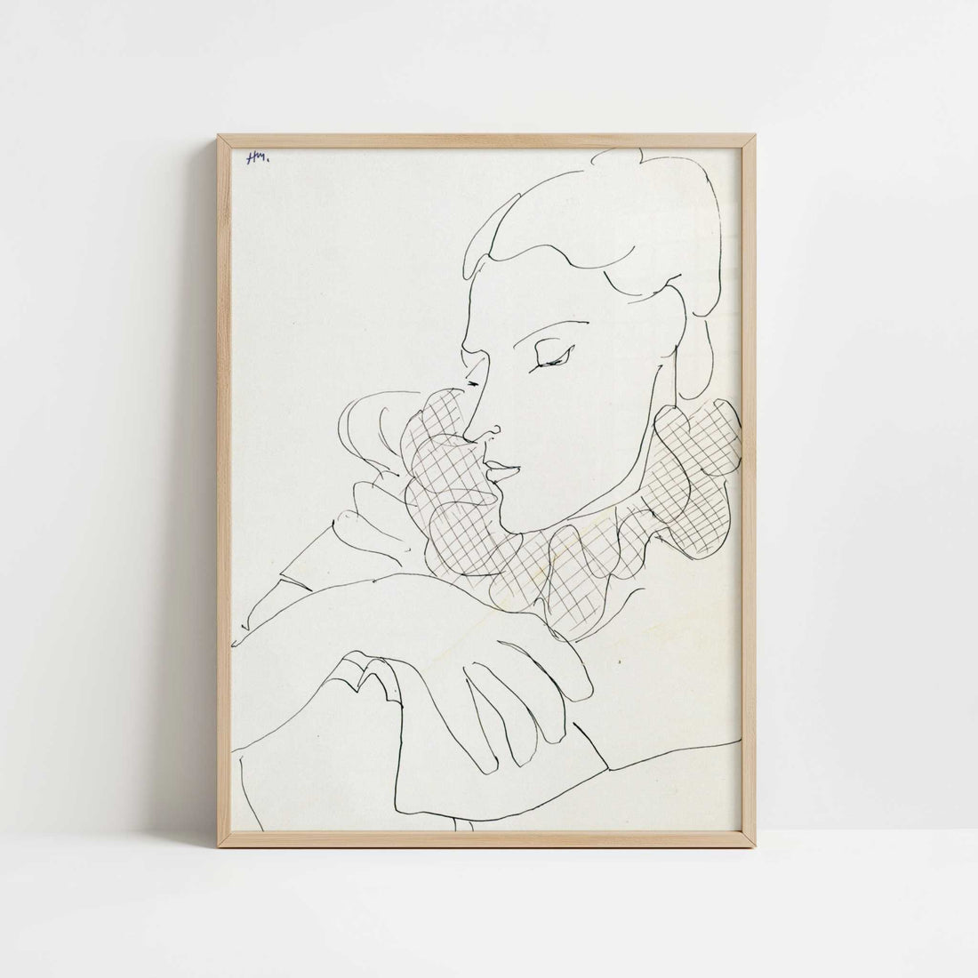 Woman with Checked Collar (1938) by Henri Matisse – Art Print - Art print in oak frame