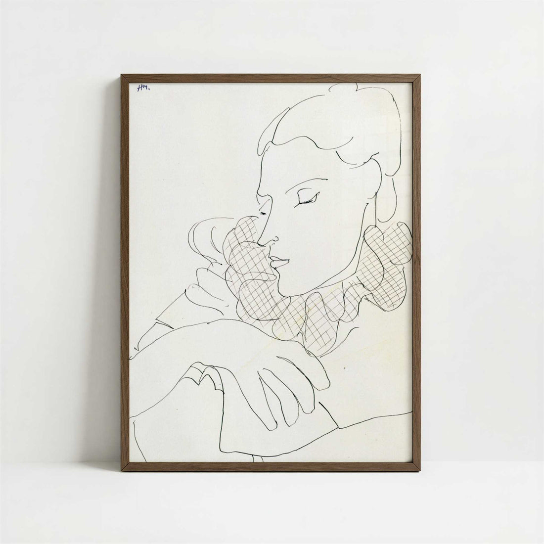 Woman with Checked Collar (1938) by Henri Matisse – Art Print - Art print in dark wood frame