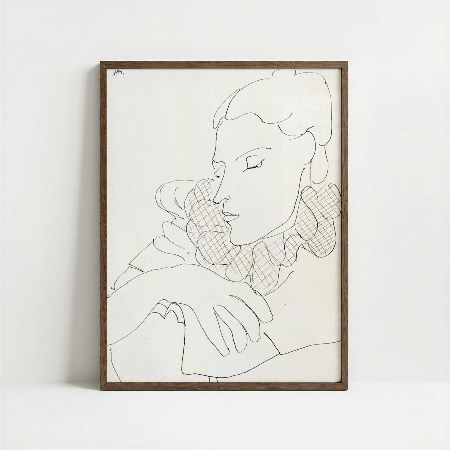 Woman with Checked Collar (1938) by Henri Matisse – Art Print - Art print in dark wood frame