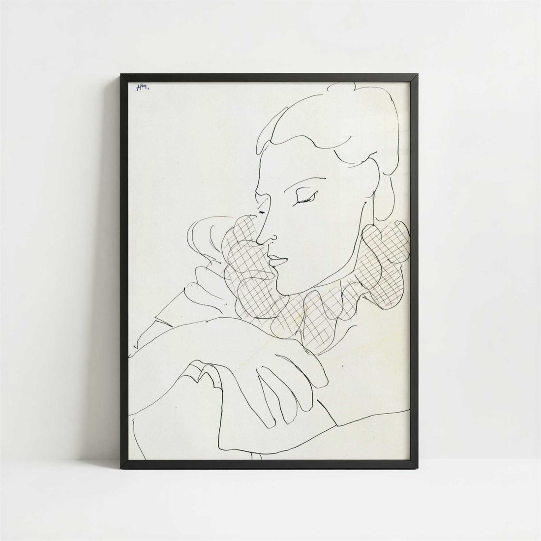 Woman with Checked Collar (1938) by Henri Matisse – Art Print - Art print in black frame