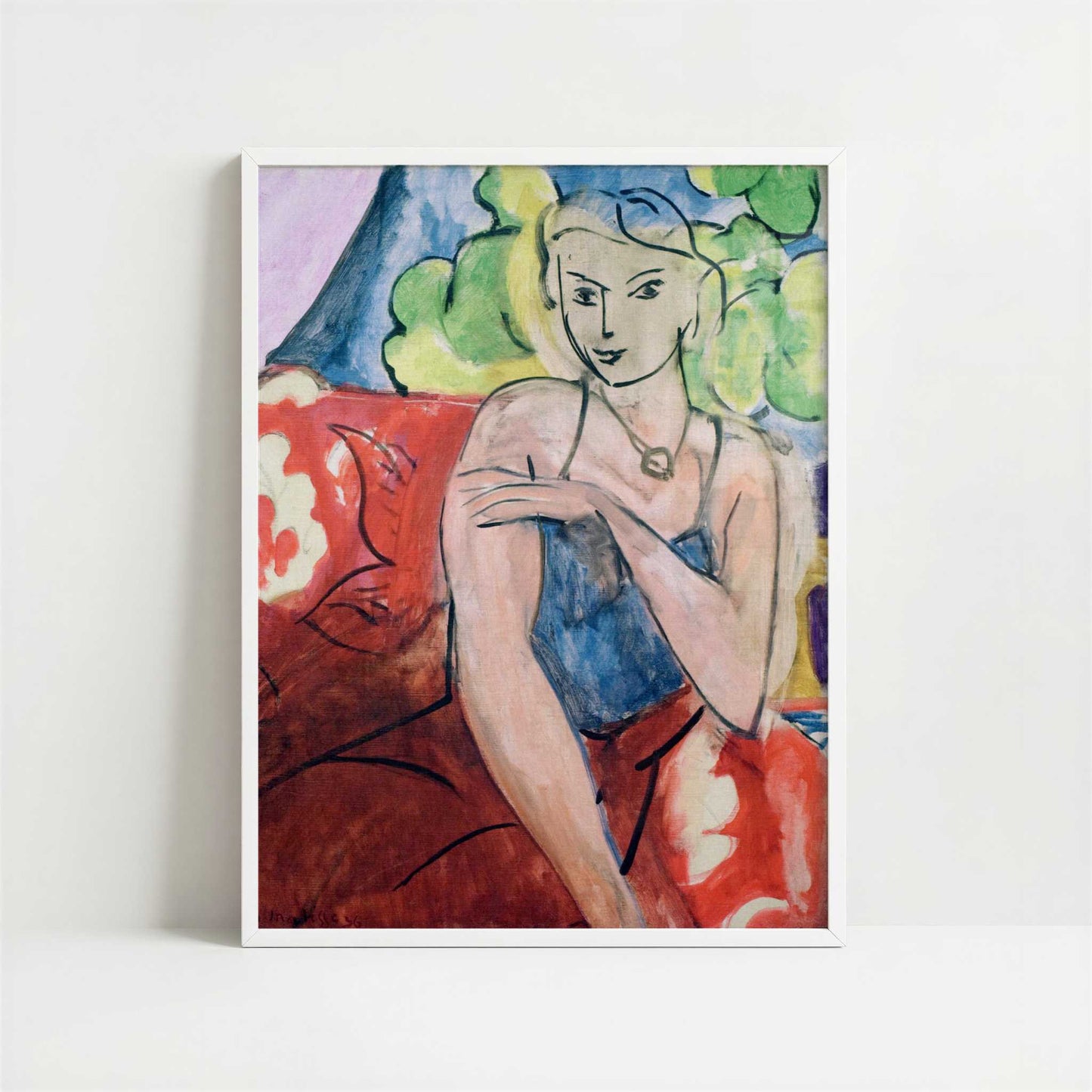 Young Girl Seated (1936) by Henri Matisse – Art Print - Art print in white frame